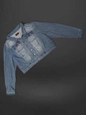 Y2K Vintage Ci Sono Light Wash Faded Denim Blue Cropped Jean Jacket (Size 3X)